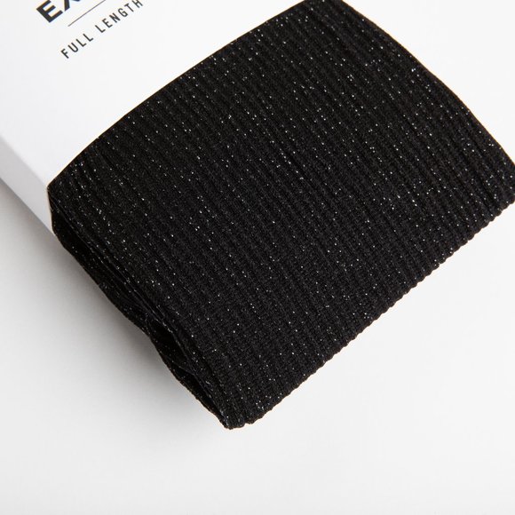 NEW! Black Metallic Ribbed Full Tights - Picture 3 of 6